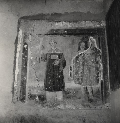 Anonimo — Anonimo romano - sec. XV - San Leonardo e san Sebastiano — insieme, prima del distacco del 1968